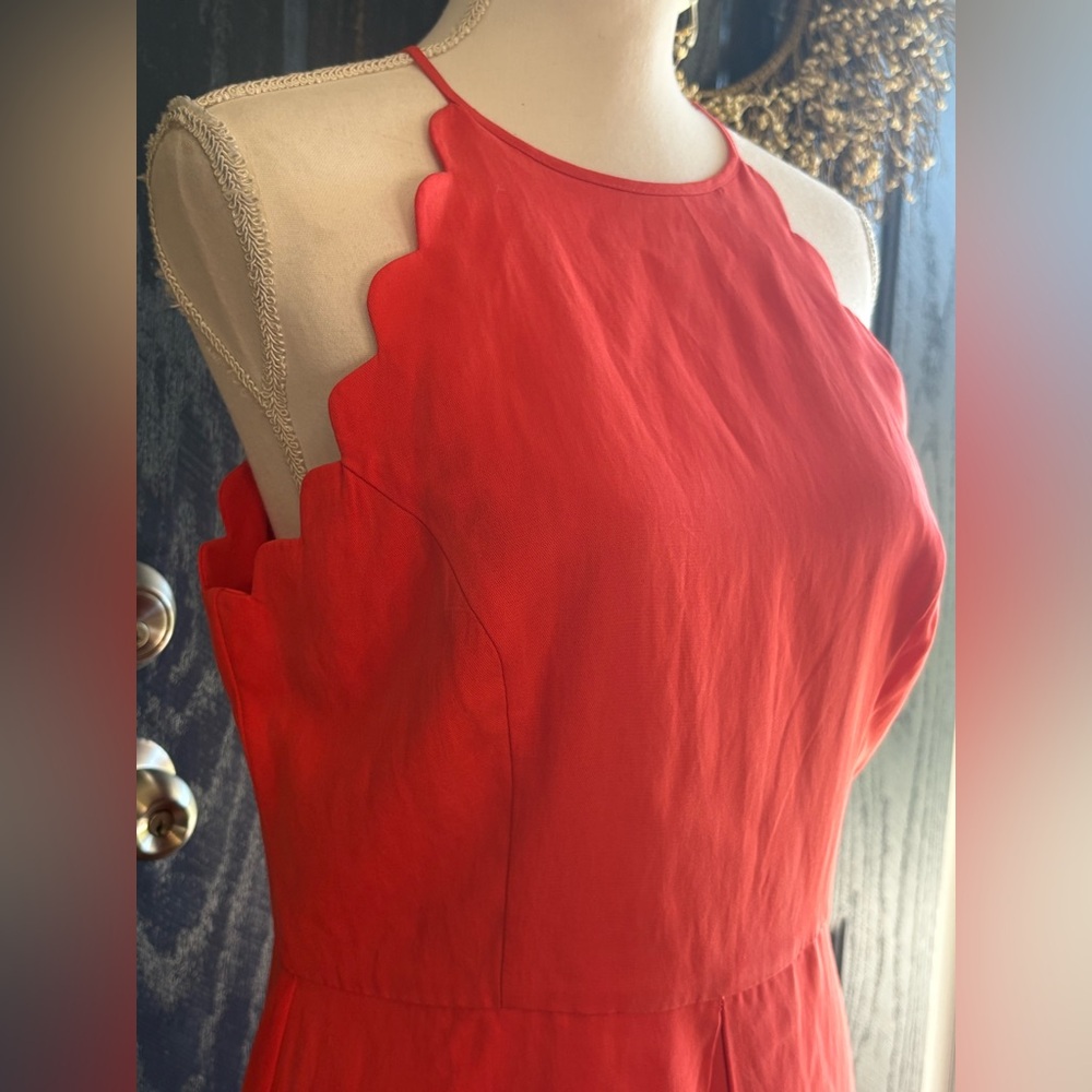 1901 Saucy Red Scalloped Linen Blend Midi Dress size Large NWT - Picture 2 of 15